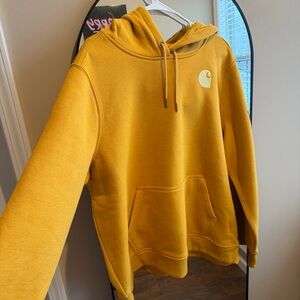 Carhartt Women’s Midweight Logo Sleeve Hoodie Mustard Yellow XXL Relaxed Fit NWT